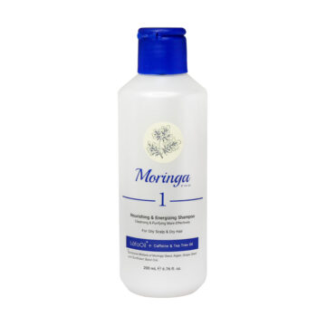 شامپو مغذی و انرژی بخش ۱ مورینگا امو مناسب پوست سر چرب و موی خشک 200ml