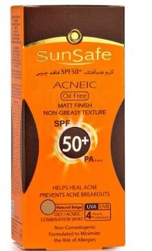 کرم ضد آفتاب سان سیف برای پوست چرب و آکنه دار +SPF 50 بژ طبیعی